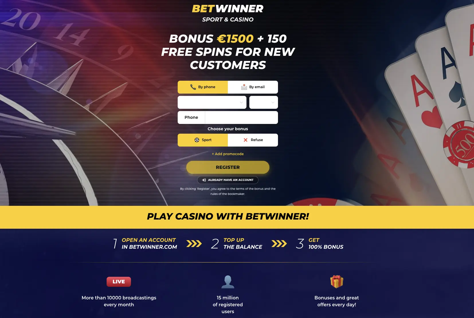 Betwinner Casino welcome bonus
